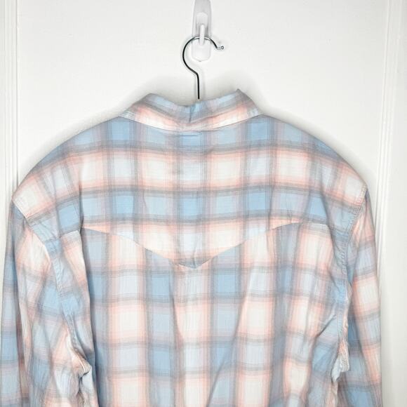 Faherty Artisan Twill Western Shirt Collared Pink Blue Plaid Pearlized Buttons M - Picture 12 of 13